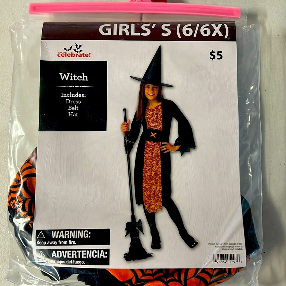 Halloween Witch Costume Girls size 6/6X New and Sealed